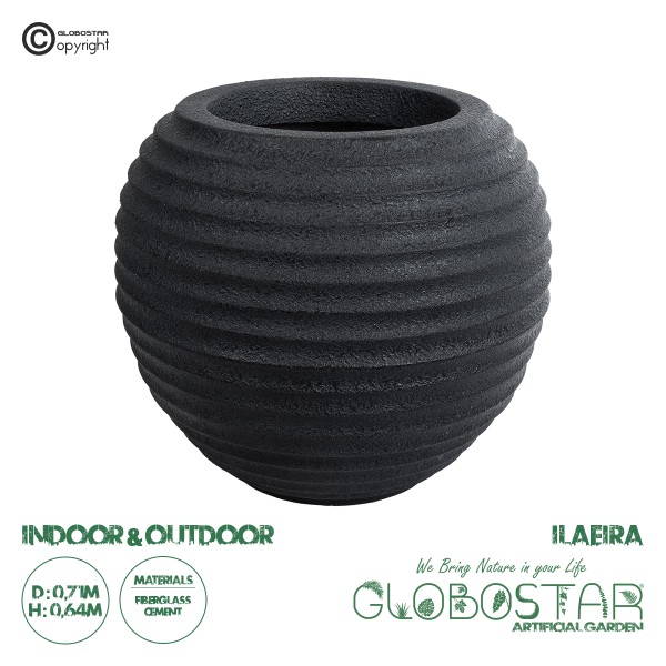 GloboStar® Artificial Garden ILAEIRA 20712 Επιδαπέδιο Πολυεστερικό Τσιμεντένιο Κασπώ Γλάστρα - Flower Pot Μαύρο Φ71 x Υ64cm