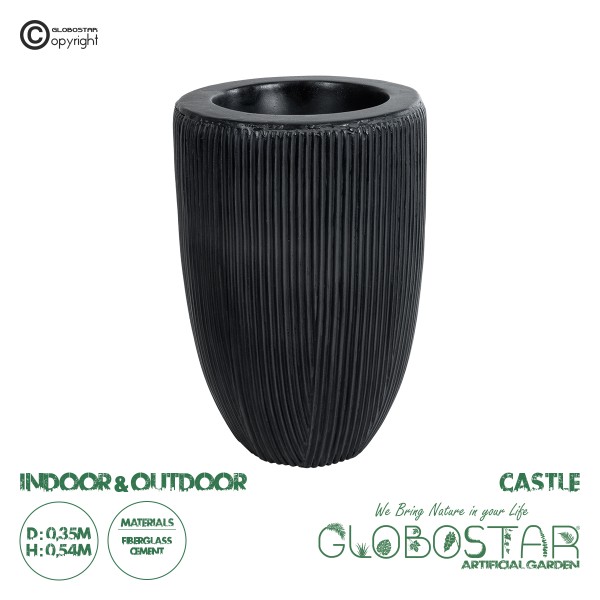 GloboStar® Artificial Garden CASTLE 20793 Διακοσμητικό Πολυεστερικό Τσιμεντένιο Κασπώ Γλάστρα - Flower Pot Μαύρο Φ35 x Υ54cm