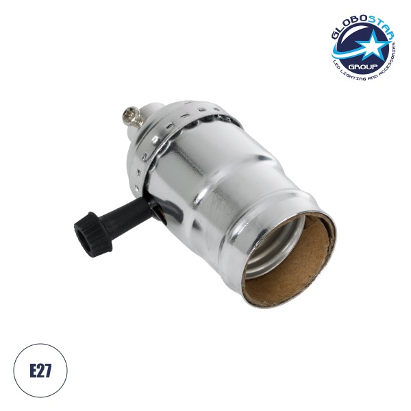 GloboStar® 78965 Ντουί Vintage Industrial Retro E27 με Διακόπτη ON/OFF - Ασημί - Μ5.5 x Π3.6 x Υ7cm
