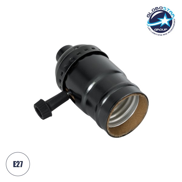 GloboStar® 78967 Ντουί Vintage Industrial Retro E27 με Διακόπτη ON/OFF - Μαύρο - Μ5.5 x Π3.6 x Υ7cm
