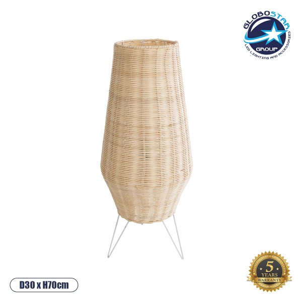 GloboStar® BOLSON 02012 Boho Επιδαπέδιο Φωτιστικό Μονόφωτο 1 x E27 IP20 Μπεζ Ξύλο με Λευκό Μέταλλο - Μ30 x Π30 x Υ70cm