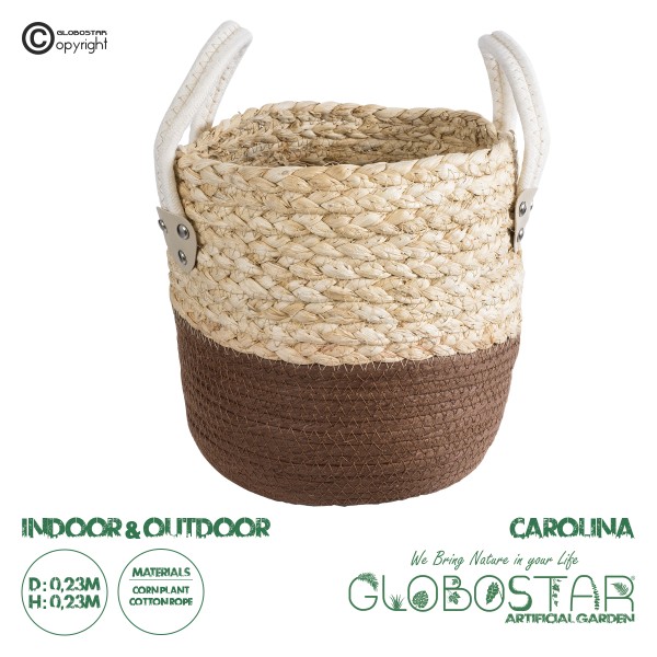 GloboStar® Artificial Garden CAROLINA 20578 Διακοσμητικό Πλεκτό Κασπώ Γλάστρα - Flower Pot Μπεζ με Καφέ και Λευκό Φ23 x Υ23cm