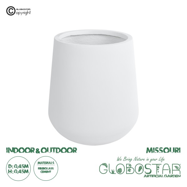 GloboStar® Artificial Garden MISSOURI 20692 Διακοσμητικό Πολυεστερικό Τσιμεντένιο Κασπώ Γλάστρα - Flower Pot Λευκό Φ45 x Υ45cm