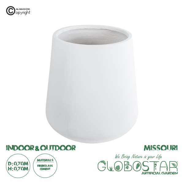 GloboStar® Artificial Garden MISSOURI 20693 Διακοσμητικό Πολυεστερικό Τσιμεντένιο Κασπώ Γλάστρα - Flower Pot Λευκό Φ70 x Υ70cm
