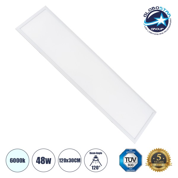 GloboStar® 60212-1 Χωνευτό LED Panel Milky Super Slim 120x30cm 48W 4800lm 120° CRI≥80Ra UGR<19 AC 220-240V IP20 Μ120 x Π30 x Υ1.5cm - Ψυχρό Λευκό 6000K - TÜV Certified Driver - 5 Χρόνια Εγγύηση