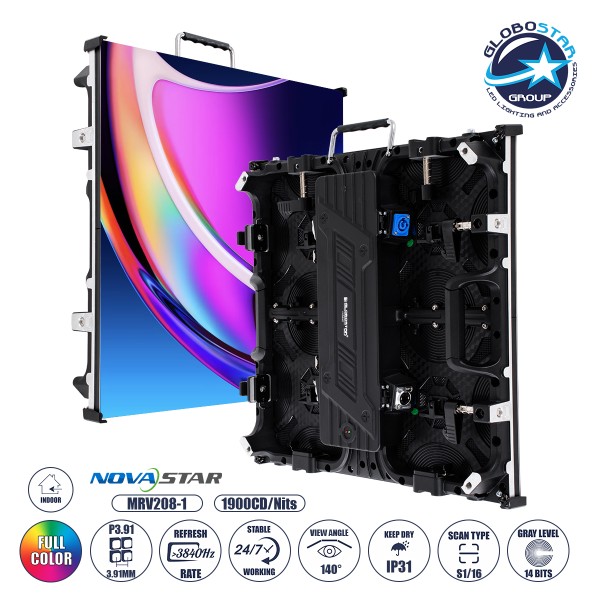 GLOBOSTAR® 41000 LED Επαγγελματικό Video Wall Display Cabinet - Οθόνη LED 50x50cm - P3.91 Pro 3840Hz High Refresh Rate - Density 16384 Dots - 180W Nits ≥1900cd/㎡ AC 100-240V - Kinglight SMD2121 Full Color S1/16 14Bits - Κάρτα NovaStar MRV208-1 - CZCL PSU 
