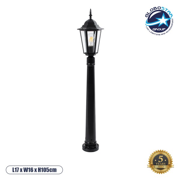 GloboStar® ELLIPSE 01401 Vintage Φωτιστικό Κολωνάκι Κήπου  Μονόφωτο 1 x E27 Μαύρο Μεταλλικό Πλέγμα L17 x W16 x H105cm