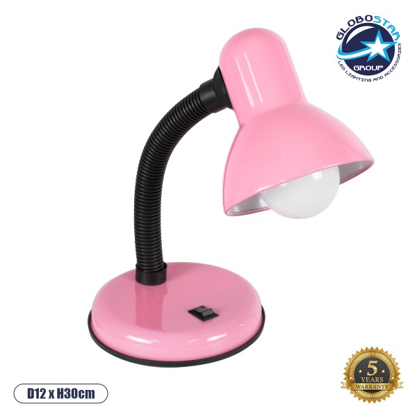 GloboStar® STUDENT 01534 Μοντέρνο Επιτραπέζιο Φωτιστικό Πορτατίφ Μονόφωτο 1 x E27 IP20 Ροζ Μέταλλο με Μαύρο Πλαστικό - Μ12 x Π12 x Υ32cm