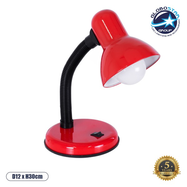GloboStar® STUDENT RED 01535 Μοντέρνο Επιτραπέζιο Φωτιστικό Γραφείου Μονόφωτο 1 x E27 IP20 Κόκκινο Μέταλλο με Μαύρο Πλαστικό - Μ12 x Π12 x Υ32cm