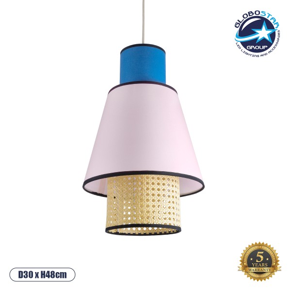 GLOBOSTAR® SAIGE 01921 Boho Κρεμαστό Φωτιστικό Οροφής με Ντουί 1 x E27 AC 220-240V IP20 - Πολύχρωμο - Μ30 x Π30 x Υ48cm