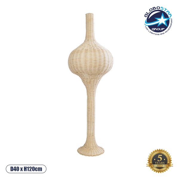 GloboStar® ALADDIN 02050 Boho Επιδαπέδιο Φωτιστικό Μονόφωτο 1 x E27 AC220-240V IP20 - Φ40 x Υ120cm - Μπεζ Μπαμπού Πλέγμα - 5 Χρόνια Εγγύηση