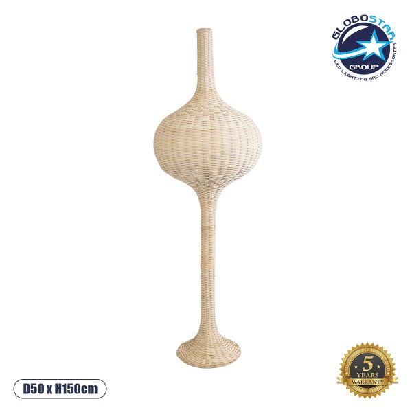 GloboStar® ALADDIN 02051 Boho Επιδαπέδιο Φωτιστικό Μονόφωτο 1 x E27 AC220-240V IP20 - Φ50 x Υ150cm - Μπεζ Μπαμπού Πλέγμα - 5 Χρόνια Εγγύηση