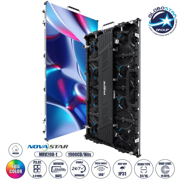 GLOBOSTAR® 41001 LED Επαγγελματικό Video Wall Display Cabinet - Οθόνη LED 50x100cm - P3.91 Pro 3840Hz High Refresh Rate - Density 32768 Dots - 360W Nits ≥1900cd/㎡ AC 100-240V - Kinglight SMD2121 Full Color S1/16 14Bits - Κάρτα NovaStar MRV208-1 - CZCL PSU
