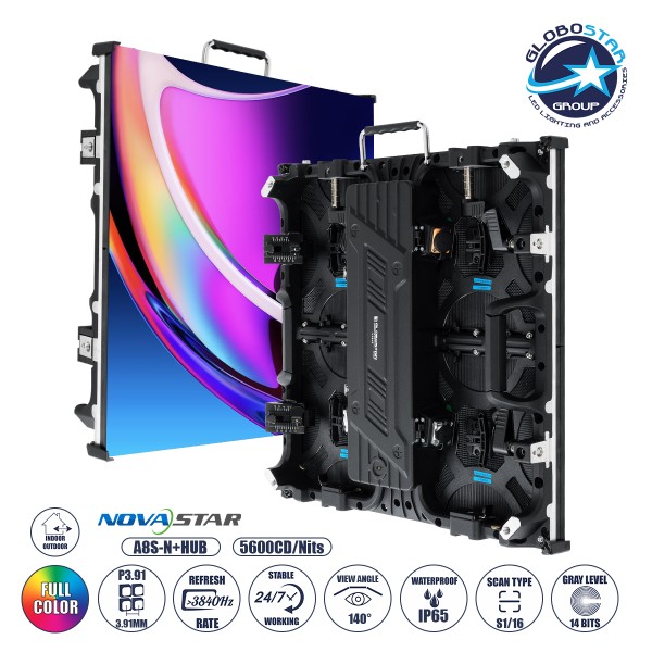 GLOBOSTAR® LUMOWALL 41002 Κυρτή Οθόνη Video Wall P3.91 Καμπίνα 50x50cm LED 180W 3840Hz 16384 Dots ≥5600cd/㎡ Nits AC 220-240V Εξωτερικού Χώρου IP65 Full Color S1/16 14Bits - Κάρτα NovaStar A8S-N+HUB - Curved -10/+15 Angle - Προστατευτικά Γωνιών - Nationsta