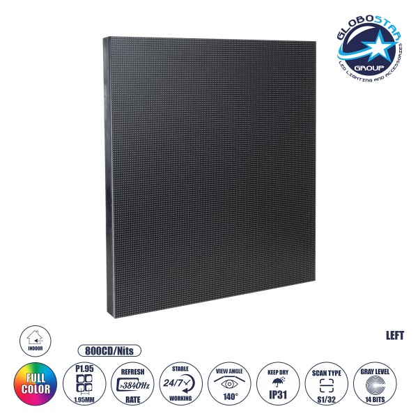 GLOBOSTAR® 41040 Αριστερό Ανταλλακτικό LED Επαγγελματικό Video Wall Display Module 25x25cm για Οθόνες LED - P1.95 GOB Pro 3840Hz High Refresh Rate - Density 16384 Dots - Module Resolution in Pixels W128 x H128 - 40W Nits ≥800cd/㎡ DC 5V - Kinglight SMD1515