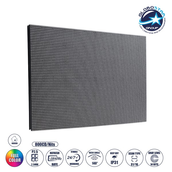 GLOBOSTAR® STANDWALL 41055 Module για Οθόνες LED Video Wall 32x16cm 128x64px P2.5 LED 35W 3840Hz 8192 Dots ≥5000cd/㎡ Nits DC 5V Εξωτερικού Χώρου IP65 Full Color S1/16 14Bits - Kinglight SMD1415 - Μ32 x Π1.3 x Υ16cm - 2 Χρόνια Εγγύηση