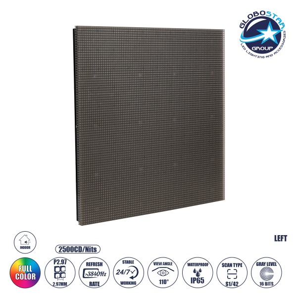 GLOBOSTAR® FLOORWALL 41059 Module για Διαδραστική Οθόνη Πατώματος Video Wall 25x25cm 84x84px P2.97 LED 50W 3840Hz 7056 Dots ≥4500cd/㎡ Nits DC 5V Εξωτερικού Χώρου IP65 Full Color S1/42 14Bits - Kinglight SMD1415 - Αριστερό - Μ25 x Π2.5 x Υ25cm - 2 Χρόνια Ε
