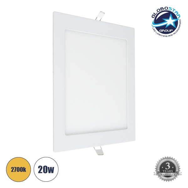 GLOBOSTAR® PANELO 60199 Χωνευτό Panel Οροφής LED 20W 2060lm 120° AC 220-240V IP20 Θερμό Λευκό 2700K - Lumileds SMD Chip & TÜV SÜD Driver - Λευκό Γαλακτερό - Μ22.5 x Π22.5 x Υ1.9cm / Q20 x 20cm - 3 Χρόνια Εγγύηση