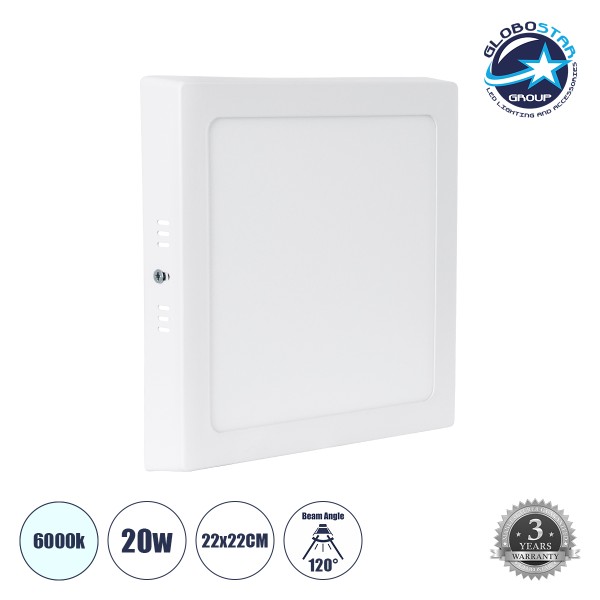 GloboStar® 60203 Εξωτερικό LED Panel 22x22cm 20W 2180lm 120° AC 220-240V IP20 Μ22 x Π22 x Υ3cm Ψυχρό Λευκό 6000K - 3 Χρόνια Εγγύηση