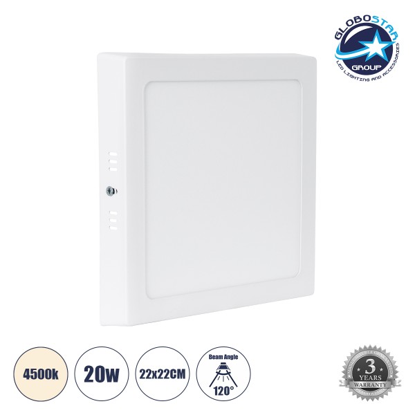 GloboStar® 60204 Εξωτερικό LED Panel 22x22cm 20W 2120lm 120° AC 220-240V IP20 Μ22 x Π22 x Υ3cm Φυσικό Λευκό 4500K - 3 Χρόνια Εγγύηση