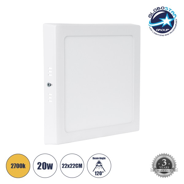GloboStar® 60205 Εξωτερικό LED Panel 22x22cm 20W 2060lm 120° AC 220-240V IP20 Μ22 x Π22 x Υ3cm Θερμό Λευκό 2700K - 3 Χρόνια Εγγύηση