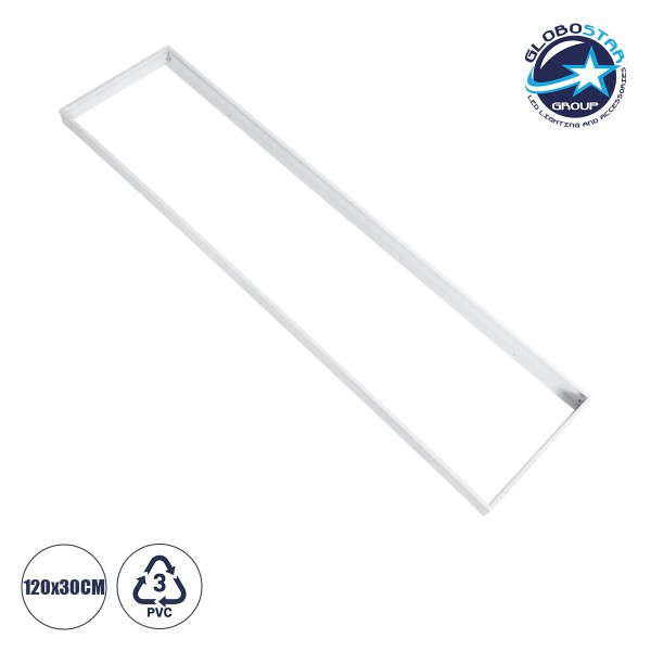 GloboStar® 60221 Πλαίσιο Στήριξης PVC Επιτοίχιας Τοποθέτησης για LED Panel 120x30cm - Λευκό