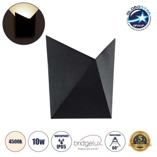 GloboStar® STEALTH 60523 Φωτιστικό Τοίχου - Απλίκα Αρχιτεκτονικού Φωτισμού Εσωτερικού/Εξωτερικού Χώρου Up or Down LED 10W 1100lm 60° AC220-240V Αδιάβροχο IP65 - Σώμα Αλουμινίου & Tempered Glass - Μ17 x Π17 x Υ7.5cm - Φυσικό Λευκό 4500K - Μαύρο - Bridgelux