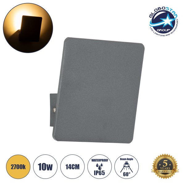 GloboStar® CUADRADO 60570 Φωτιστικό Τοίχου - Απλίκα Αρχιτεκτονικού Φωτισμού Εσωτερικού/Εξωτερικού Χώρου Up or Down LED 10W 1000lm 60° AC220-240V Αδιάβροχο IP65 - Σώμα Αλουμινίου & Tempered Glass - Μ14 x Π14 x Υ4.5cm - Θερμό Λευκό 2700K - Γκρι Ανθρακί - Br