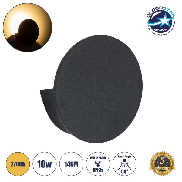 GloboStar® REDONDO 60574 Φωτιστικό Τοίχου - Απλίκα Αρχιτεκτονικού Φωτισμού Εσωτερικού/Εξωτερικού Χώρου Up or Down LED 10W 1000lm 60° AC220-240V Αδιάβροχο IP65 - Σώμα Αλουμινίου & Tempered Glass - Μ14 x Π14 x Υ4.5cm - Θερμό Λευκό 2700K - Μαύρο - Bridgelux 