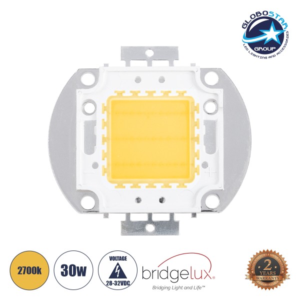GloboStar® 73764 Υψηλής Ισχύος LED COB BRIDGELUX 30W 2400lm DC 28-32V - Μ5.5 x Π5.2 x Υ0.4cm - Θερμό Λευκό 2700K - 2 Χρόνια Εγγύηση