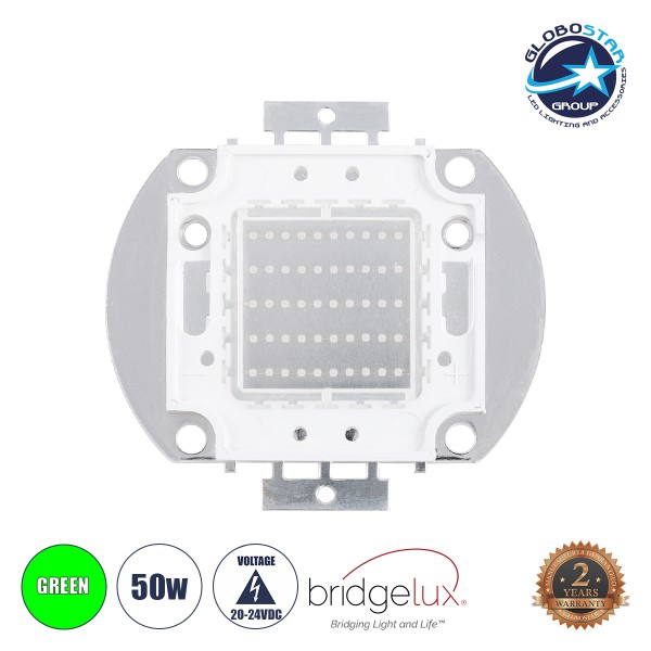 GloboStar® 73771 Υψηλής Ισχύος LED COB BRIDGELUX 50W 2500lm DC 20-24V - Μ5.6 x Π5.2 x Υ0.6cm - Πράσινο - 2 Χρόνια Εγγύηση