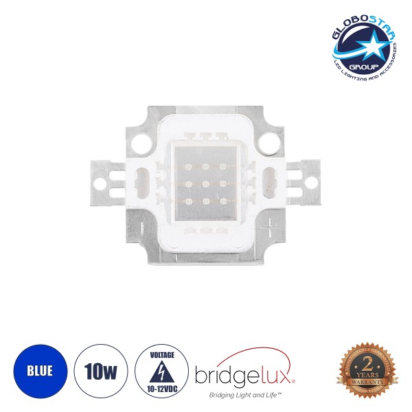 GloboStar® 73772 Υψηλής Ισχύος LED COB BRIDGELUX 10W DC 10-12V Μπλε - 2 Χρόνια Εγγύηση