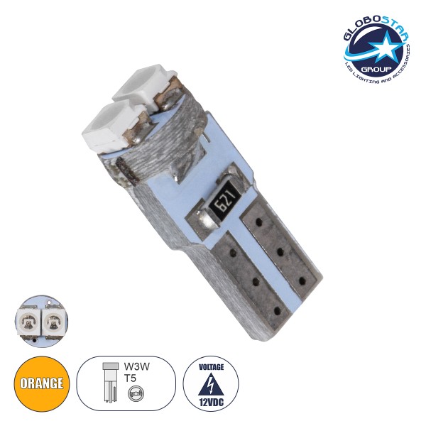 GloboStar® 81027 Λάμπα Αυτοκινήτου LED T5 2xSMD1210 0.6W 72lm 120° DC 12-16V IP20 Φ0.7 x Υ1.7cm Πορτοκαλί
