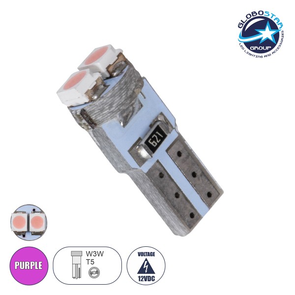 GloboStar® 81027 Λάμπα Αυτοκινήτου LED T5 2xSMD1210 0.6W 72lm 120° DC 12-16V IP20 Φ0.7 x Υ1.7cm Ροζ