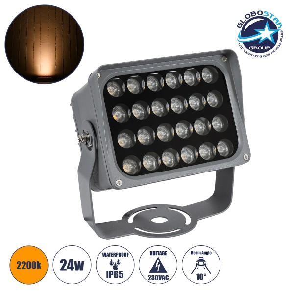 GLOBOSTAR® FLOOD-XENA 90127 Προβολέας Σποτ Wall Washer LED 24W 2520lm 10° AC 220-240V Αδιάβροχο IP65 Πορτοκαλί 2200K - Γκρι Ανθρακί - Μ18 x Π13.5 x Υ18cm - 3 Χρόνια Εγγύηση