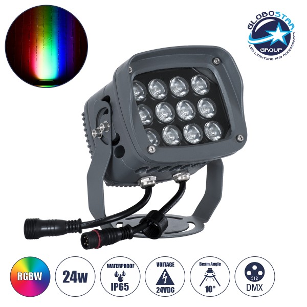 GloboStar® FLOOD-XENA 90699 Προβολέας Wall Washer με Αντιθαμβωτική Γρίλια για Φωτισμό Κτιρίων LED 24W 2040lm 10° DC 24V Αδιάβροχο IP65 L13 x W11 x H15cm RGBW DMX512 - Γκρι Ανθρακί - 3 Years Warranty