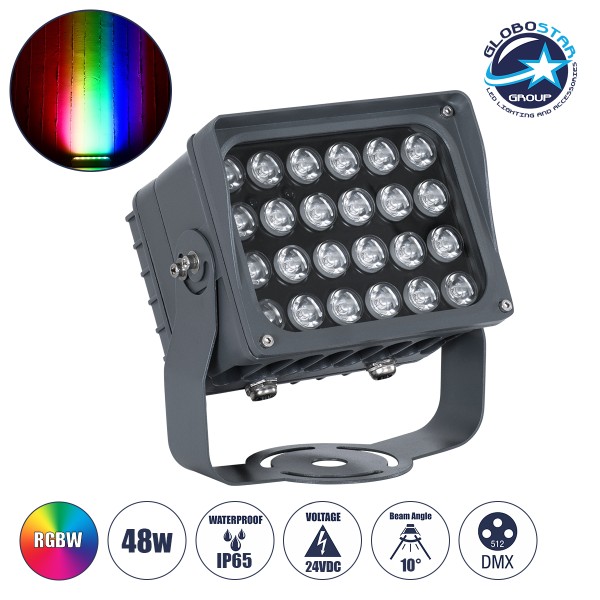 GloboStar® FLOOD-XENA 90700 Προβολέας Wall Washer με Αντιθαμβωτική Γρίλια για Φωτισμό Κτιρίων LED 48W 4080lm 10° DC 24V Αδιάβροχο IP65 L17.5 x W12.5 x H18cm RGBW DMX512 - Γκρι Ανθρακί - 3 Years Warranty