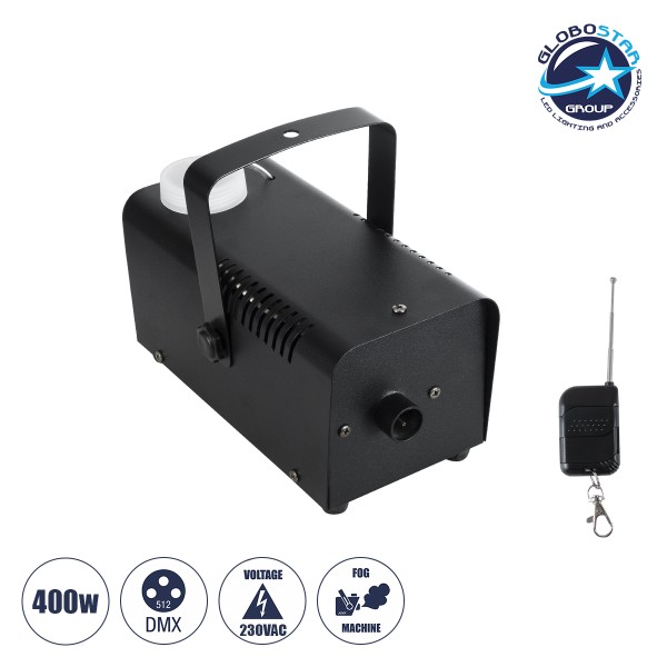 GloboStar® 51143 Επαγγελματική Μηχανή Fog Machine - Εφέ Καπνού 400W AC 220V-240V 1L On/Off & Ασύρματο Χειριστήριο - Μαύρο - L24 x W10.5 x H13cm