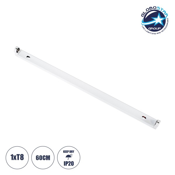 GloboStar® TUBATO 60147 Μεταλλικό Σκαφάκι για 1 x Λάμπα 60CM T8 G13 LED AC 220-240V IP20 Μ60 x Π3.4 x Υ4.3cm