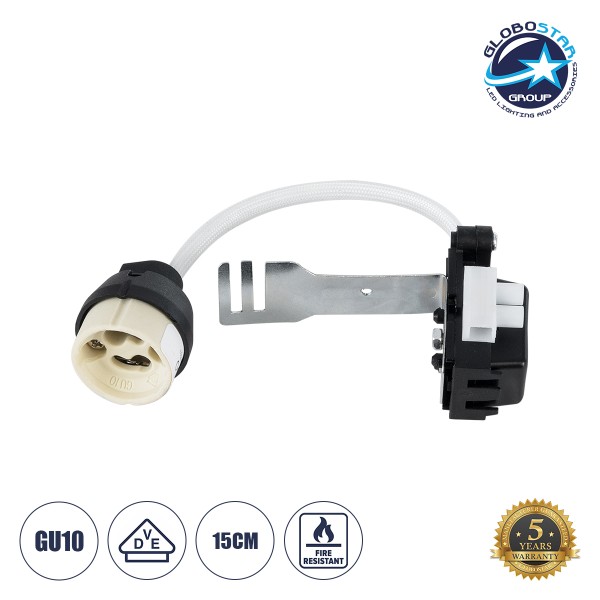 GloboStar® LAMPHOLDER 78950 Ντουί GU10 Πορσελάνης με 15cm VDE Καλώδιο - Anti-Fire Protection High Resistance Tube & Κυτίο Συνδεσμολογίας - ᐊVDEᐅ Certified - IP20 - Φ3.5 x Μ15cm - 5 Χρόνια Εγγύηση