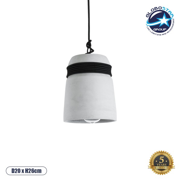 GloboStar® TRIBECA 01320 Μοντέρνο Κρεμαστό Φωτιστικό Καμπάνα Μονόφωτο 1 x E27 IP20 Γκρι Τσιμέντο - Μ20 x Π20 x Υ26cm