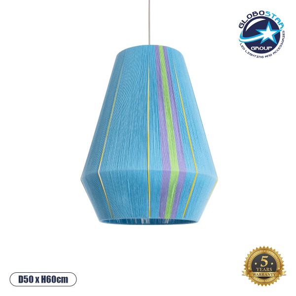 GloboStar® SALERNO 02336 Boho Κρεμαστό Φωτιστικό Καμπάνα Μονόφωτο 1 x E27 IP20 Πολύχρωμο Βαμβακερό Νήμα - Μ50 x Π50 x Υ60cm