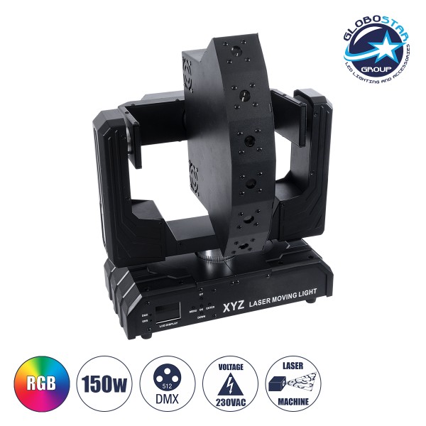 GloboStar® HADES 51199 Επαγγελματική Κινούμενη Ρομποτική Μπάρα Super LASER BEAM Light 150W - 6 x 1W Laser - 300mW RED/638nm - 100mW GREEN/531nm - 600mW BLUE/442nm - AC 220V-240V IP20 3in1 RGB DMX512 - Μ36 x Π25 x Υ46cm - 2 Χρόνια Εγγύηση