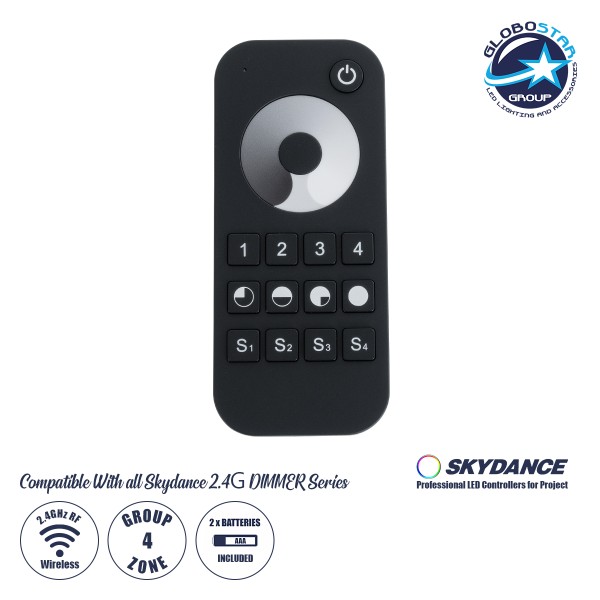 GloboStar® 73120 RT6 SKYDANCE Ασύρματο Χειριστήριο Αφής RF 2.4Ghz 4 Group για όλα τα Μονόχρωμα SKYDANCE Controller DC 3V 2 x AAA - IP20 Μ12.2 x Π5.3 x Υ1.7cm - 5 Χρόνια Εγγύηση