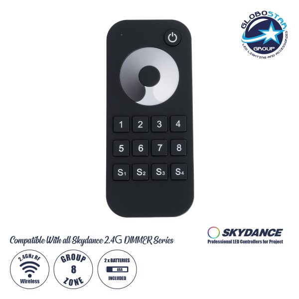 GloboStar® 73121 RT8 SKYDANCE Ασύρματο Χειριστήριο Αφής RF 2.4Ghz 8 Group για όλα τα Μονόχρωμα SKYDANCE Controller DC 3V 2 x AAA - IP20 Μ12.2 x Π5.3 x Υ1.7cm - 5 Χρόνια Εγγύηση