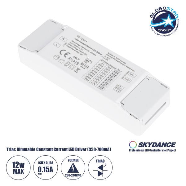 GloboStar® 73131 TE-12A-H SKYDANCE AC Triac Dimmable Constant Current LED Driver 1 Κανάλι AC 200-240V 1 x 0.15A 12W - Max 0.15A 12W - IP20 Μ11.1 x Π3.7 x Υ2cm - 5 Χρόνια Εγγύηση