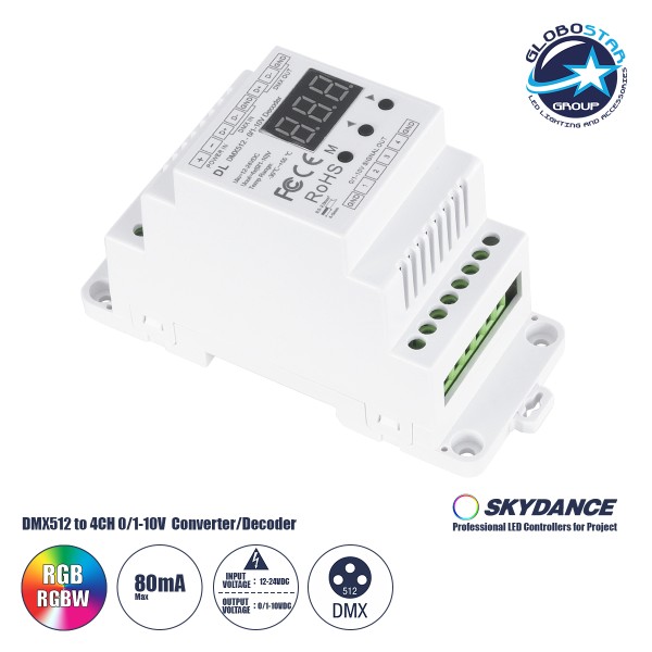 GloboStar® 73139 DL SKYDANCE DC DMX512 Signal Amplifier Din Rail Ράγας 2 Καναλιών DC 12-48V - IP20  Μ11.5 x Π5 x Υ6.5cm - 5 Χρόνια Εγγύηση