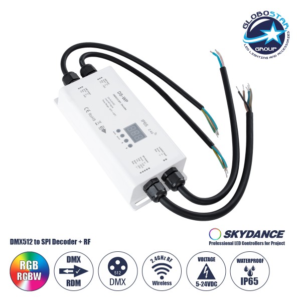 GloboStar® 73143 DS-WP SKYDANCE DC RF 2.4Ghz DMX512 to SPI Decoder DC 5-24V - Αδιάβροχο IP65 Μ17 x Π8 x Υ4cm - 5 Χρόνια Εγγύηση
