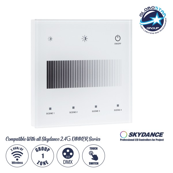 GloboStar® 73150 T11-S SKYDANCE Ασύρματο DMX512 Επιτοίχιο Χειριστήριο RF 2.4Ghz 1 Group για όλα τα SKYDANCE DMX512 Controller AC 100-240V Max 0.1A - IP20 Μ8.5 x Μ8.5 x Π8.5 x Υ3.5cm - 5 Χρόνια Εγγύηση