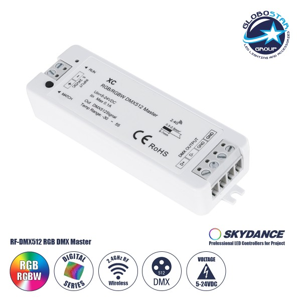 GloboStar® 73157 XC SKYDANCE DC RF 2.4Ghz DMX512 Master Digital DC 5-24V - IP20  Μ10.5 x Π3.5 x Υ2cm - 5 Χρόνια Εγγύηση